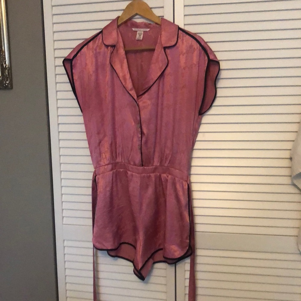 Victoria's Secret Pink and Black Satin Romper Small